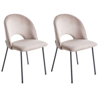 Beliani Conjunto De 2 Sillas De Comedor Patas Negras Retro Glamour De Terciopelo Gris Pardo Covelo