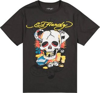 Ed Hardy Mens Ace Skull Throwback Graphic Tee In Charcoal