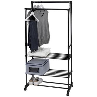 Trade Shop Trade Shop - Appendiabiti Multistand Armadio In Metallo Altezza Regolabile 2 Aste 4 Ruote 3 Ripiani