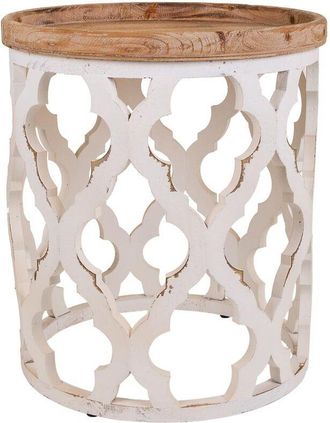 Wanderlust Deco Mesa de centro de madera tallada blanca 50x50x56