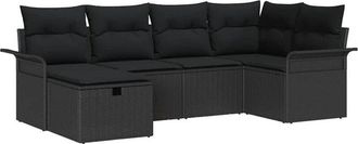 vidaXL Conjunto De Sof&aacute; De Jard&iacute;n Con Coj&iacute;n 6 Pcs Negro Polirat&aacute;n Vidaxl