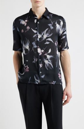 Open Edit Oversize Floral Short Sleeve Button-Up Shirt in Black Incandescent Floral at Nordstrom, Size Xx-Large
