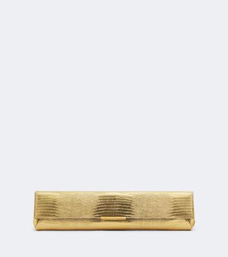 Balmain Croc-effect metallic leather clutch