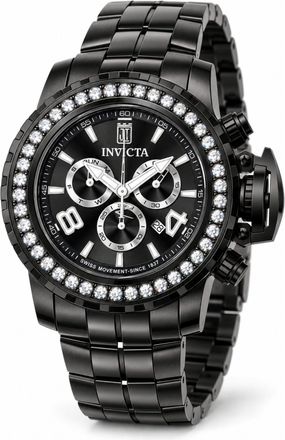 Invicta Jason Taylor 51324 Herenhorloge - Quartz Uurwerk - Roestvrij Staal met Zwarte Wijzerplaat - 58 mm - Met 45 Diamanten
