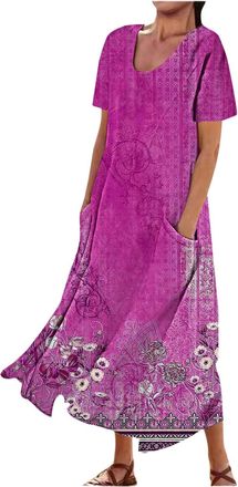 Generic Womens Casual Loose Dresses Work Walking Beach Womens Loose O NeckT T Shirt Dress Short Sleeve Comfy Casual Cute Swing Dress with Pockets Long Sleeve 