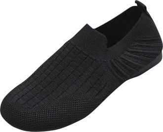 Generic Slip On Shoes Women Wide Fit Mesh Flat Shoes Round Toe Solid Color Fashionable Comfortable Breathable Casual Walking Shoe Running Sports Black