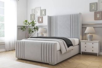 Comfort Beds Elise Plush Bed Frame With Mattress-50 Upholstered Wingback in Silver | Size: Single