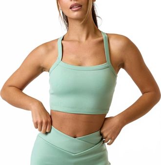 Blue Blush Stretch Scuba Crossed Back Tank Top In Green