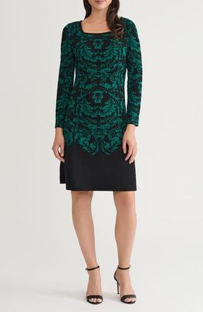 Ming Wang Filigree Jacquard Long Sleeve Sweater Dress in Everest/Black at Nordstrom, Size Medium