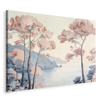 OEM Imagen - Paisaje Con Acantilados Marinos Y &Aacute;rboles En Delicados Tonos Rosados / Motivo Delicado De Acantilados Marinos Y &Aacute;rboles En Tonos Pastel