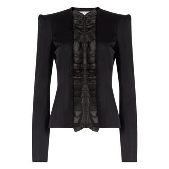 Nina Ricci Jassen, Dames, Zwart, S, Satijn, Crepe Satijnen Jas Met Plooi aan de Voorkant