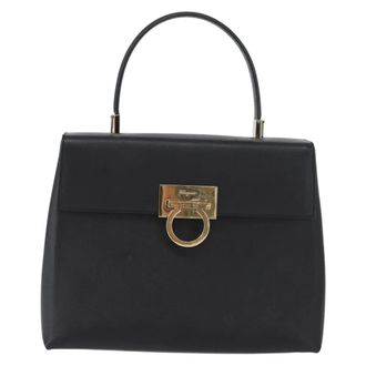 Ferragamo Gancini Leather Black Leather Handbag (Pre-Owned)