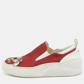 N&deg;21 N21 Red Canvas Crystal Embellished Slip On Sneakers