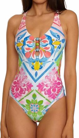 BECCA by Rebecca Virtue Mijas Gia Scoop Neck One-Piece In Pink Multi