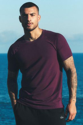 Alo Vapor Crewneck Short Sleeve Top in Rich Bordeaux, Size: Medium