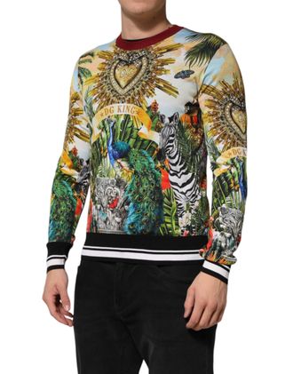 Dolce & Gabbana Mens Tropical Heart Crown Silk Sweatshirt Multicolor Sweatshirts
