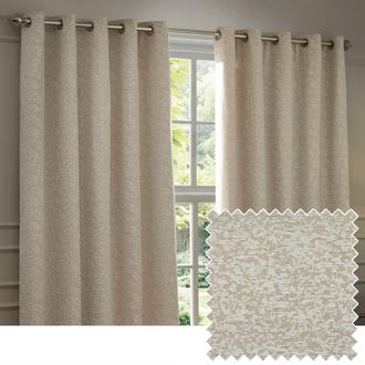 Riva Paoletti Galaxy Velvet Chenille Eyelet Curtain Pair in Ivory | Size: 168 cm width x 229 cm drop