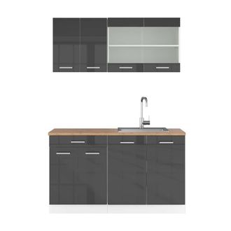 Vicco Cocina Vers&aacute;til R-line, Antracita Brillo Intenso/blanco, 140 Cm, Et Roble, Vicco