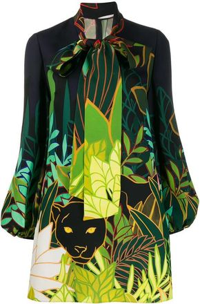 Valentino Garavani Panther In The Jungle Bow Collar Dress