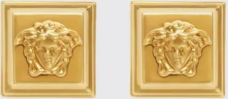 Versace Orecchini a bottone in ottone con logo Medusa in rilievo