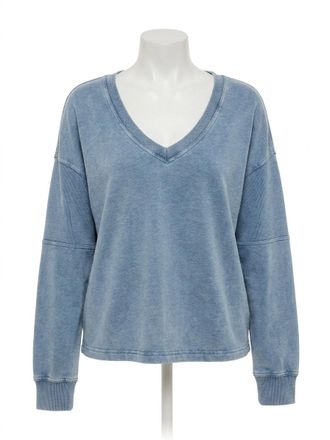 Z Supply Delphine Knit Denim Sweatshirt In Ocean Air Indigo