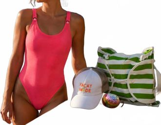 Tribal Ribbed One Piece Suit In Pink Punch