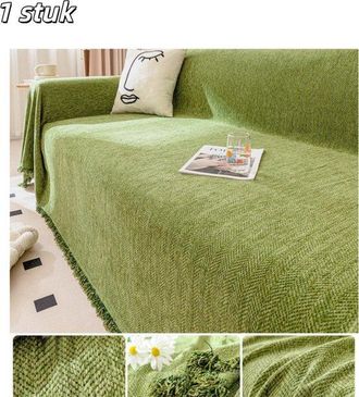 OEM 1 Pieza, Funda Para Sof&aacute;, Tejido De Chenilla, Lavable, Con Borlas, Impermeable Y Resistente A Ara&ntilde;azos, 180 X 130 Cm, Verde