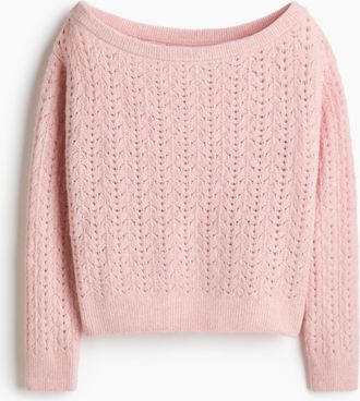 H&M Off-Shoulder-Pullover aus Pointellestrick - Pink