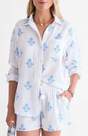 Vineyard Vines Organic Cotton Shirt in White Lia Blockprint at Nordstrom, Size X-Small