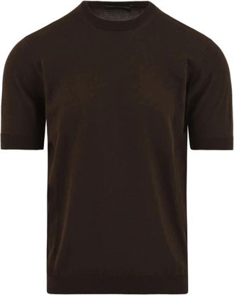 FILIPPO DE LAURENTIIS Katoenen T-Shirt met Ronde Hals - Heren - Ronde hals truien - Bruin - 3XL - Katoen - Truien & Vesten