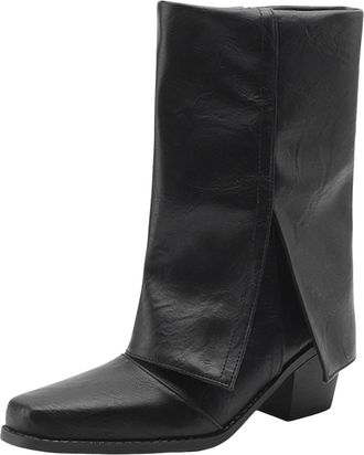 Generic Fall and Winter Womens Ankle Boots with Chunky Heel Square Toe Design for Stylish Comfort and Versatile Everyday Wear (Black, 4.5)