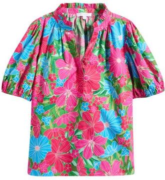 Sugarlips Close to You Floral Split Neck Top in Pink-Blue-Green at Nordstrom, Size 2 X