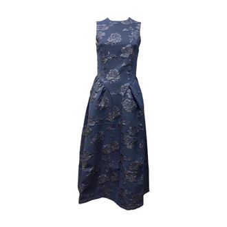 Rotate Jacquard Midi Jurk - Dames - Casual kleedjes - Blauw - S - Leer - Kleedjes