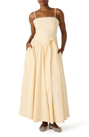 Steve Madden Emma Tie Waist Sleeveless Maxi Dress in Pale Yellow at Nordstrom, Size 12