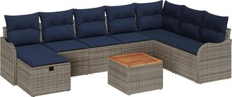 vidaXL Conjunto De Sof&aacute;s De Jard&iacute;n 9 Uds. Gris Rat&aacute;n Sint&eacute;tico Vidaxl