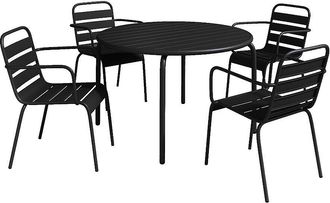 Vente-Unique Conjunto de comedor de jard&iacute;n de metal - una mesa D.110 cm y 4 sillas apilables - Negro - MIRMANDE de MYLIA