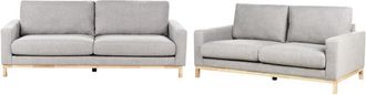 Beliani Fabric Living Room Set 2 Seater 3 Seater Modern Style Light Wood Legs Grey Siggard