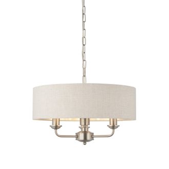 Loops Ceiling Pendant Light - Brushed Chrome Plate & Natural Linen - 3 x 40W E14