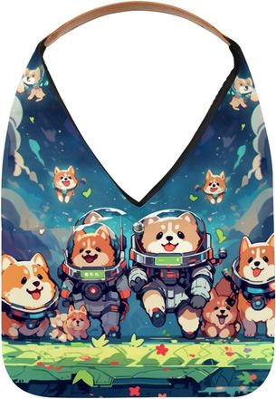 Generic Cute Space Dog Reusable Lightweight Grocery Bags - Foldable Into Compact Pouch, Washable & Sturdy, Multipurpose for Shopping and Travel