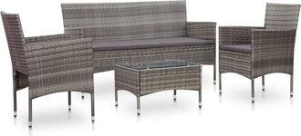 vidaXL Set De Muebles De Jard&iacute;n 4 Pzas Y Cojines Rat&aacute;n Sint&eacute;tico Gris Vidaxl