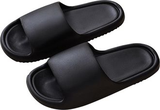 Generic Mens Household Bathroom Slippers Soft Sole Quick Drying Indoor Lightweight Vacation Outdoor Beach Casual Sandals Unisex Slide Slippers (Black, 8)