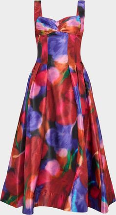 Rebecca Vallance Cabaret Roses Pleated Sweetheart Midi Dress