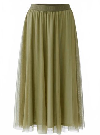 Oui Womens Pull-On Midi Tulle Skirt In Khaki Green