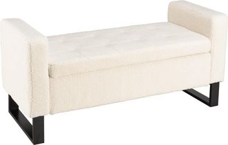 Macabane Banco de tela de rizo crudo con espacio de almacenamiento