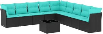 vidaXL 10 Piece Garden Sofa Set with Cushions Black Poly Rattan Vidaxl