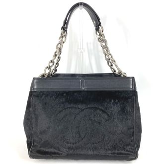 Chanel Black Leather Handbag Shoulder Bag Tote Bag (Pre-Owned)