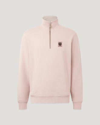 Belstaff Quarter Zip Sweatshirt Mens Cotton Fleece Dusk Pink Size 2XL
