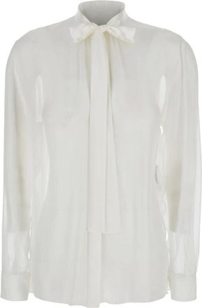 Dolce & Gabbana Witte zijden overhemd met strikkraag - Dames - Overhemden - Wit - M - Overhemden