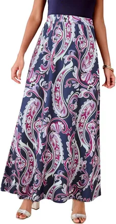 Roaman's Ultrasmooth Fabric Maxi Skirt in Navy Modern Paisley at Nordstrom, Size 44
