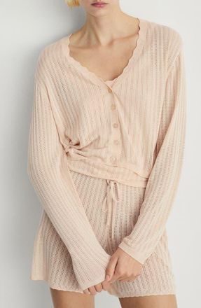 Mango Pointelle Pajama Cardigan in Salmon at Nordstrom, Size Medium